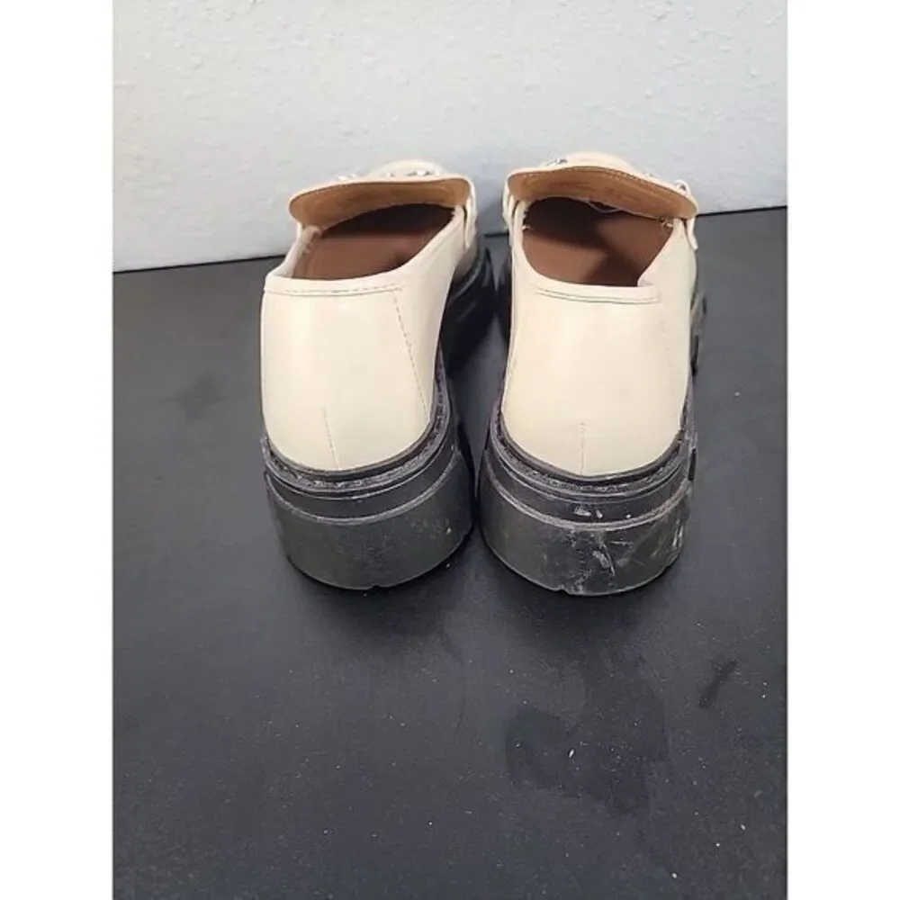 NOBO Chunky Heel Platform Oxford Shoes Cream Silver Chain Slip On Shoes Size 7‎